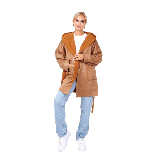 Women Long Coat Bi-Material Winter Warm Women's Stylish Travel Party Brown Coat image 0