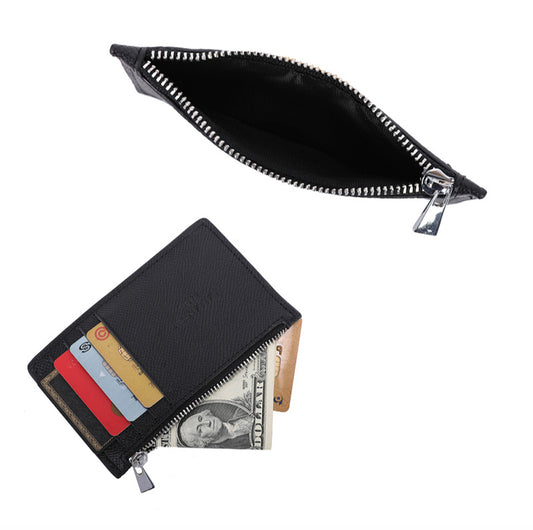 Unisex Black Card Holder Wallet Slim Zip Coin Purse Faux Leather Card Wallet image 0