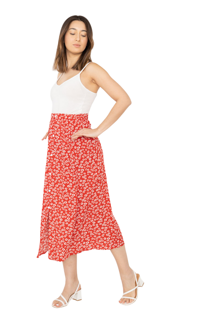 Ladies Floral Skirt Women Long Skirt elasticated skirt flared printed slit skirt image 2
