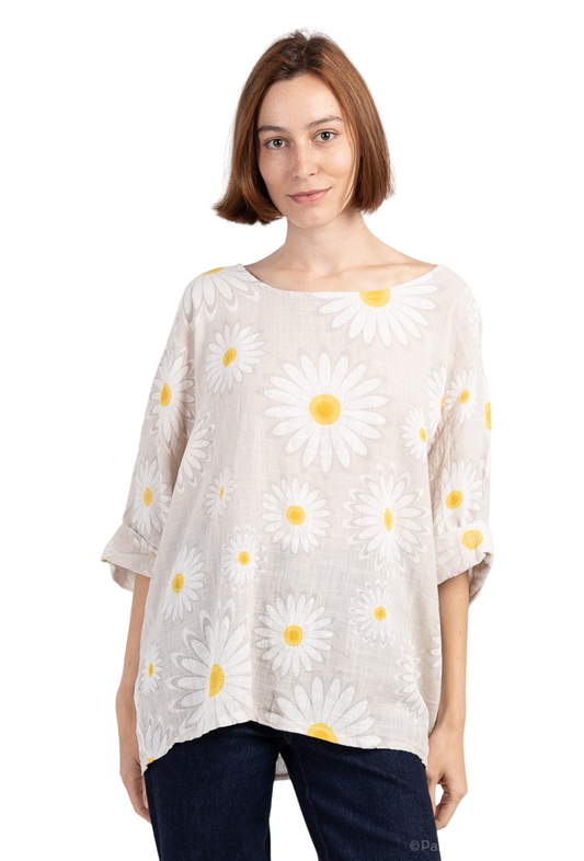 Womens Cotton Top Plus Size Foral Italian Lagenlook Ladies Tunic Dress Shirt image 0