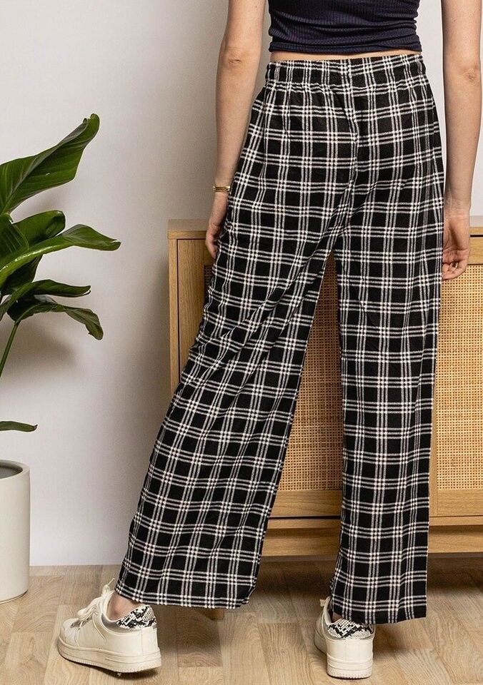 Womens Wide Leg Trousers With Check Print Black Casual Trousers image 3