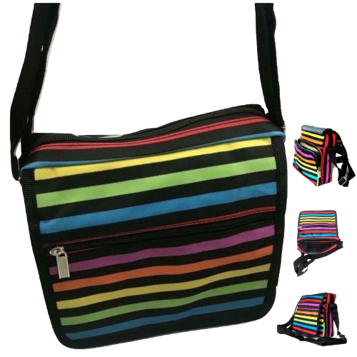 Women's Colour Striped Shoulder Bag Work Travel Handbag Satchel Multi Zips Bag image 1
