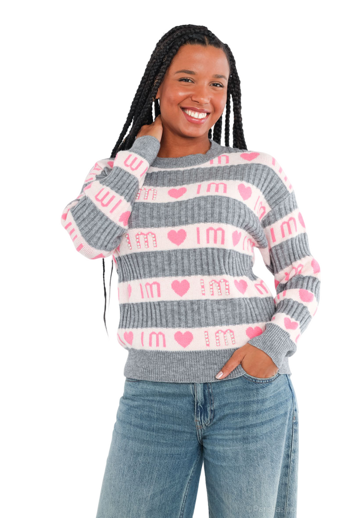 Women stylish Tufted Jersey IM Heart Pattern Round Neck Pullover image 3