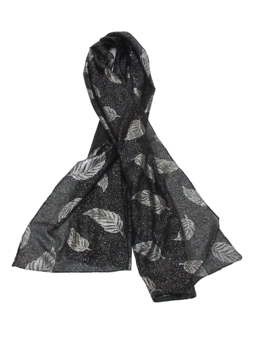 Women’s Scarf Shiny Silver Printed Scarf With Leaf Pattern Soft Neck Scarf Shawl image 1