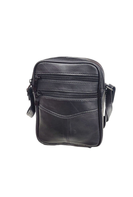 Unisex Leather Shoulder Bag Multi Pocket Small Bag Comfortable Stylish Black Bag image 0