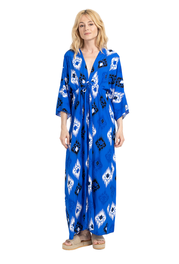 Ladies Kaftan Long Maxi Dress Summer Beach Holiday Printed Long Button Tie Dress image 4