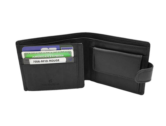 Men’s Classic Leather Bifold Strap Button RFID Protection Wallet image 1