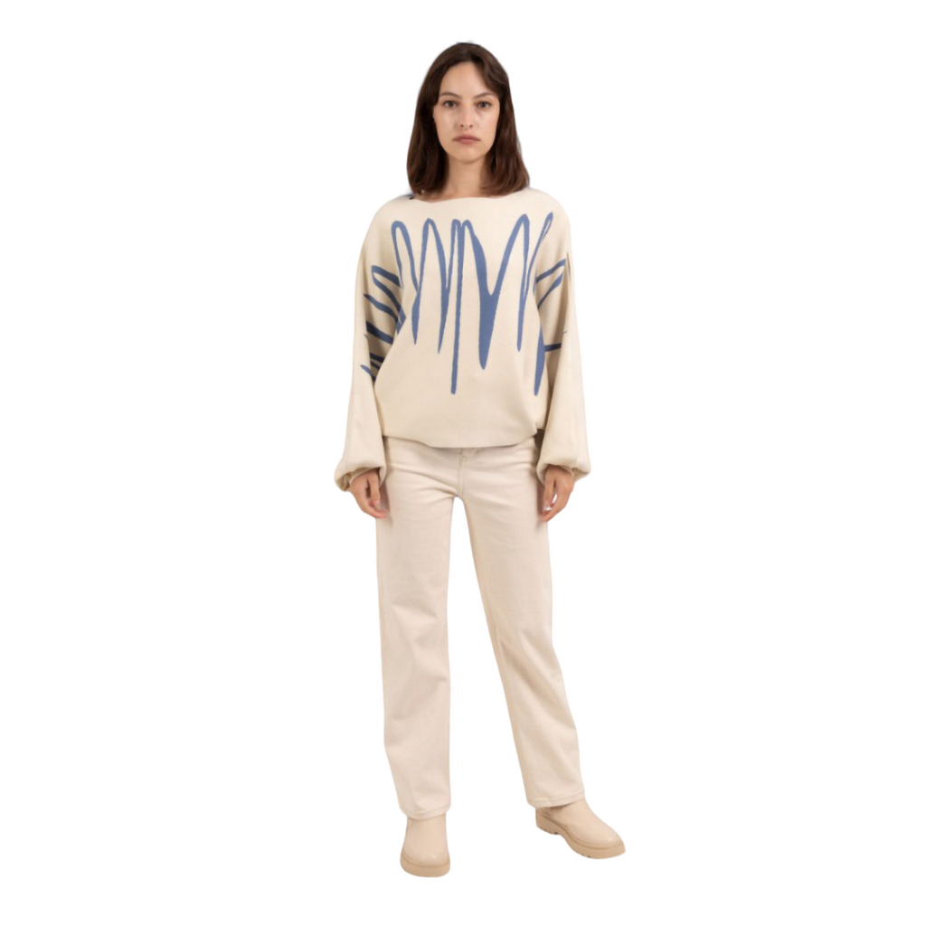 Women's Thick Sweater Abstract Print Original Cutout Pattern Stylish Jumper image 0