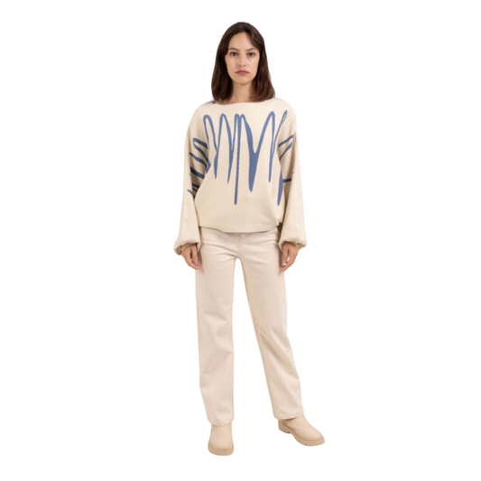 Women's Thick Sweater Abstract Print Original Cutout Pattern Stylish Jumper image 0