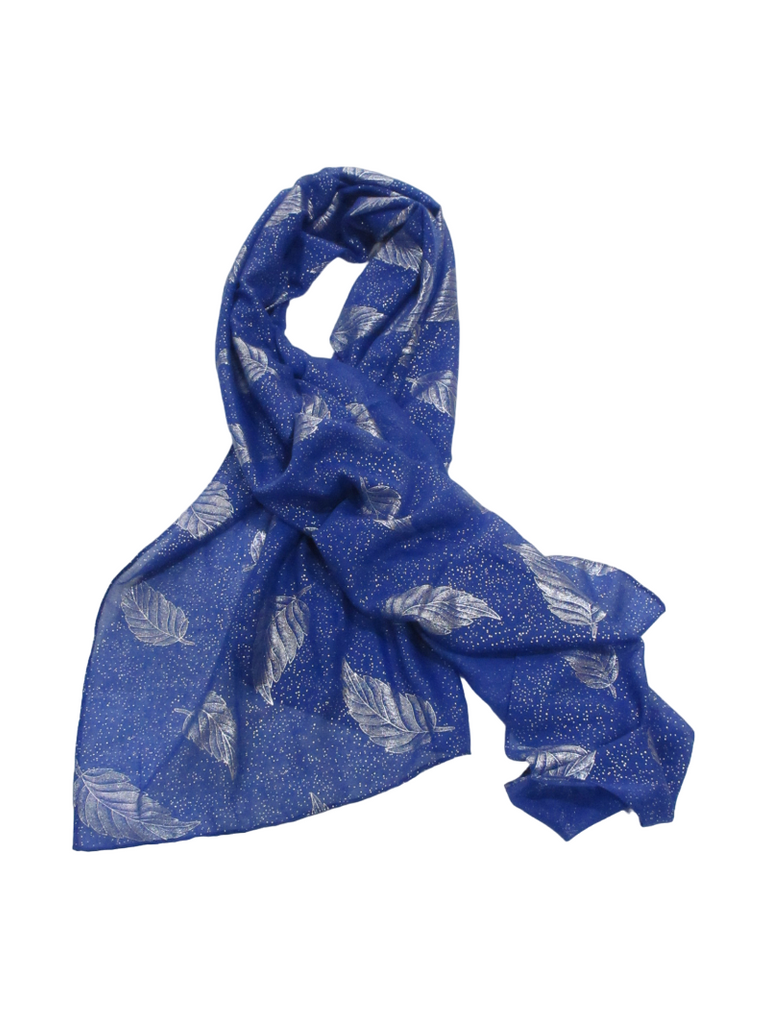 Women’s Scarf Shiny Silver Printed Scarf With Leaf Pattern Soft Neck Scarf Shawl image 10