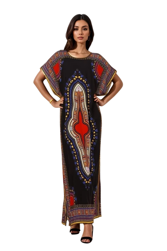 Ladies Kaftan Long Maxi Dress Summer Beach Holiday Printed Dress One Siz image 1
