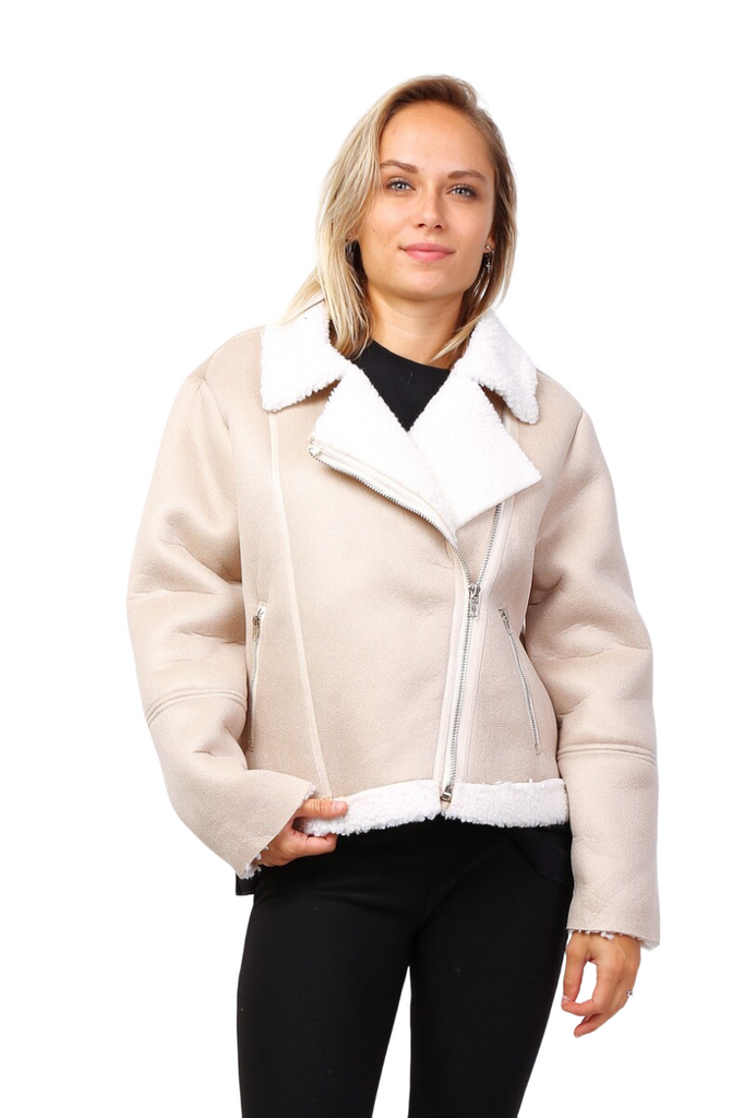 Ladies Aviator Jacket Winter Warm Fleece-Lined Cozy Zip Up Stylish Coat image 1