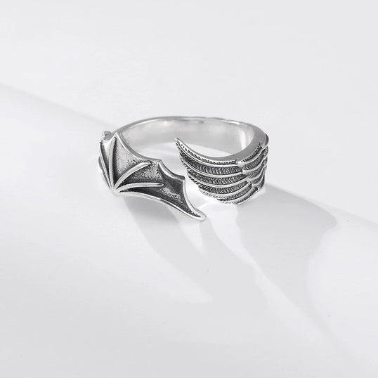 Retro Angel Demon Wings Open Ring for Women Couples Punk Gothic Adjustable Finger Jewelry Accessories Hip Hop Gifts