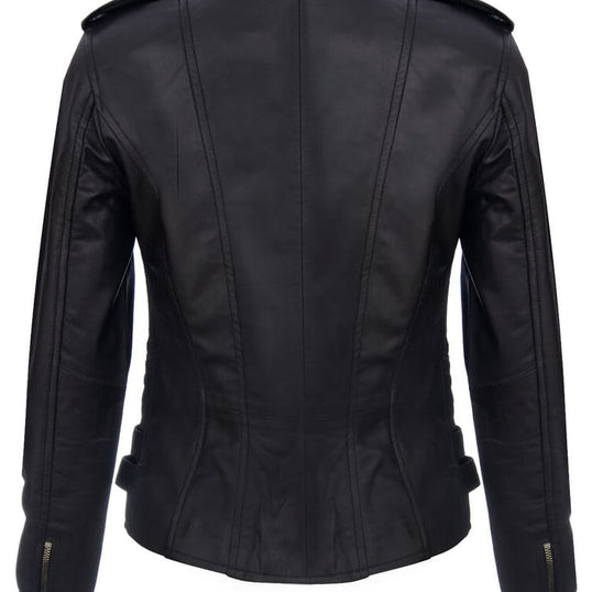 Women's Black Retro 100% Nappa Real Leather Biker Jacket Soft Multi Zip Coat image 1
