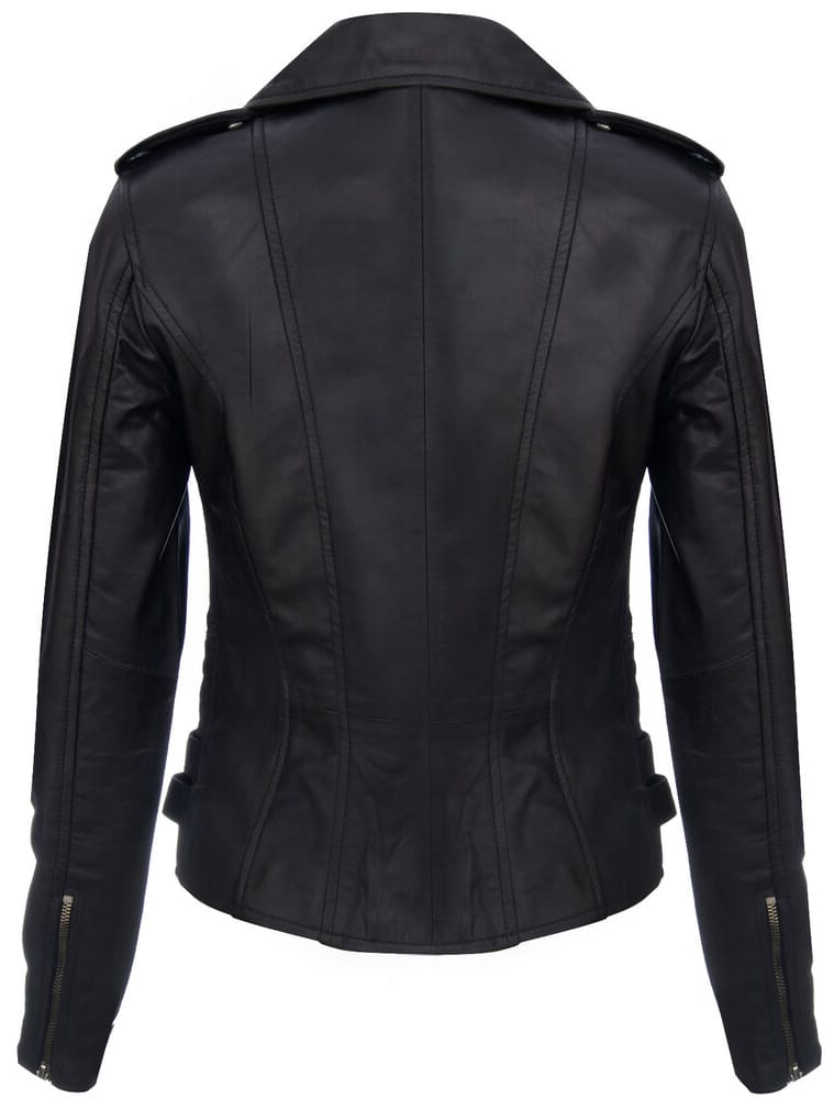 Women's Black Retro 100% Nappa Real Leather Biker Jacket Soft Multi Zip Coat image 1