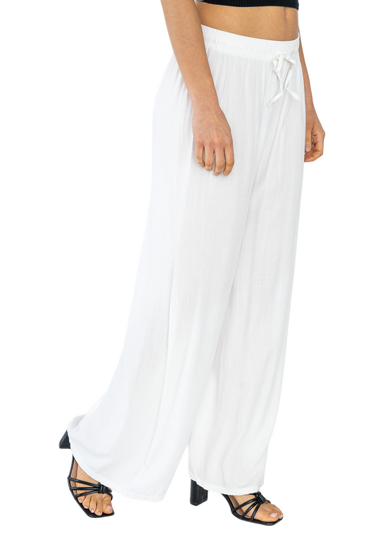 LADIES WOMENS ELASTICATED PLAZZO FLARED TROUSERS SUMMER LOUNGE PANTS SIZE 8-26 image 1