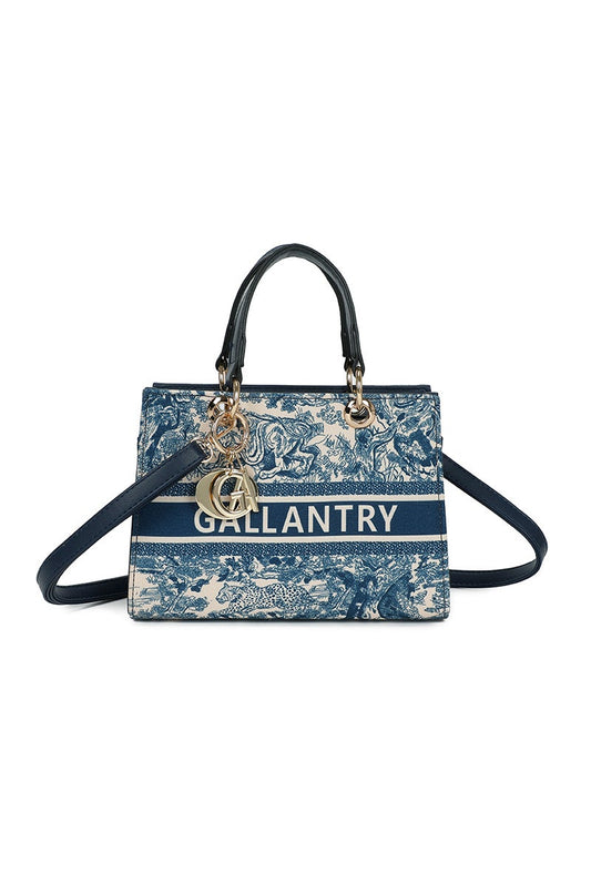Women Elegant Floral Printed Stylish Handbag Dual Straps] Gold Accents image 0