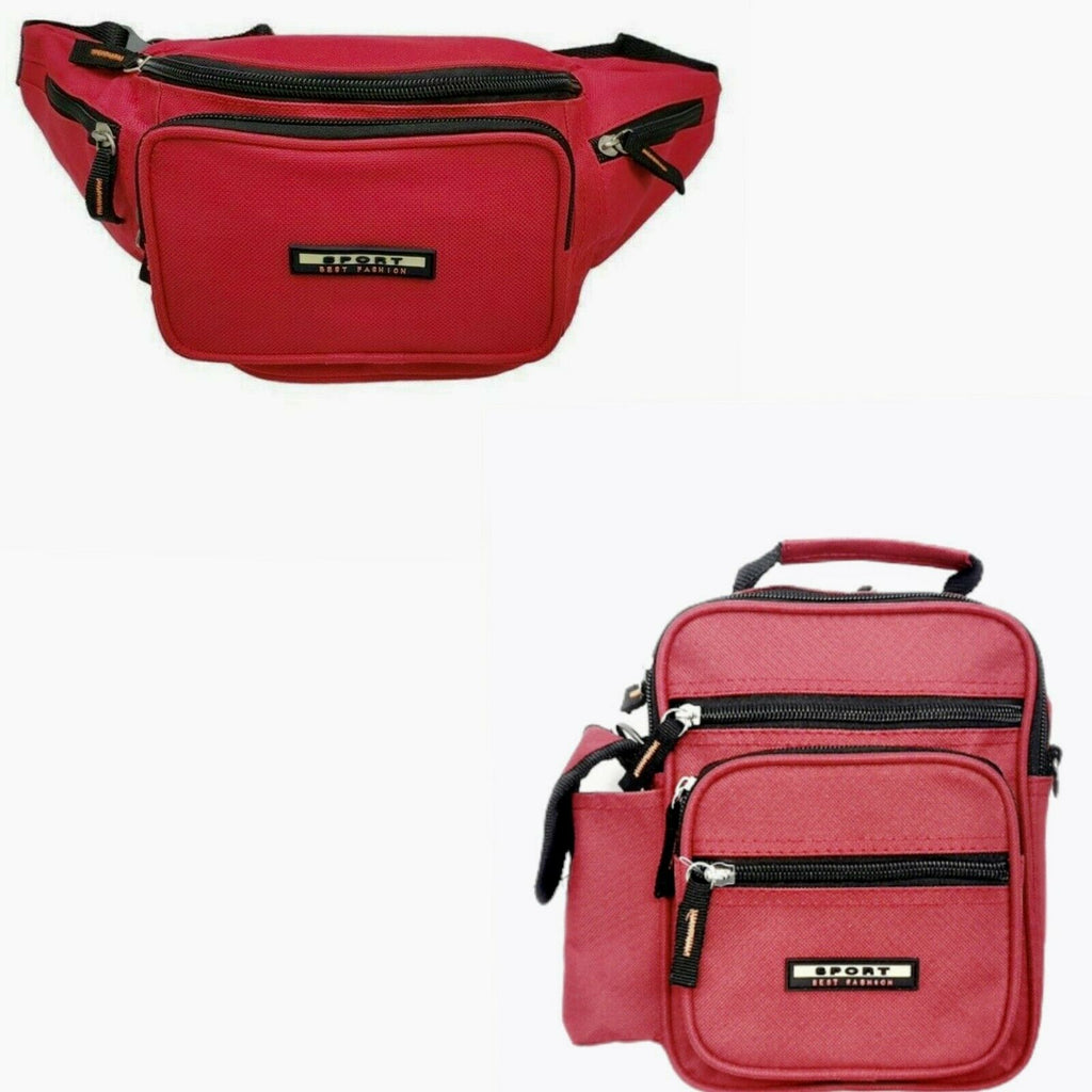 Unisex Set Of 2 Bumbag Shoulder Bag Waist Utility Work Canvas Bag Waterproof Red image 0
