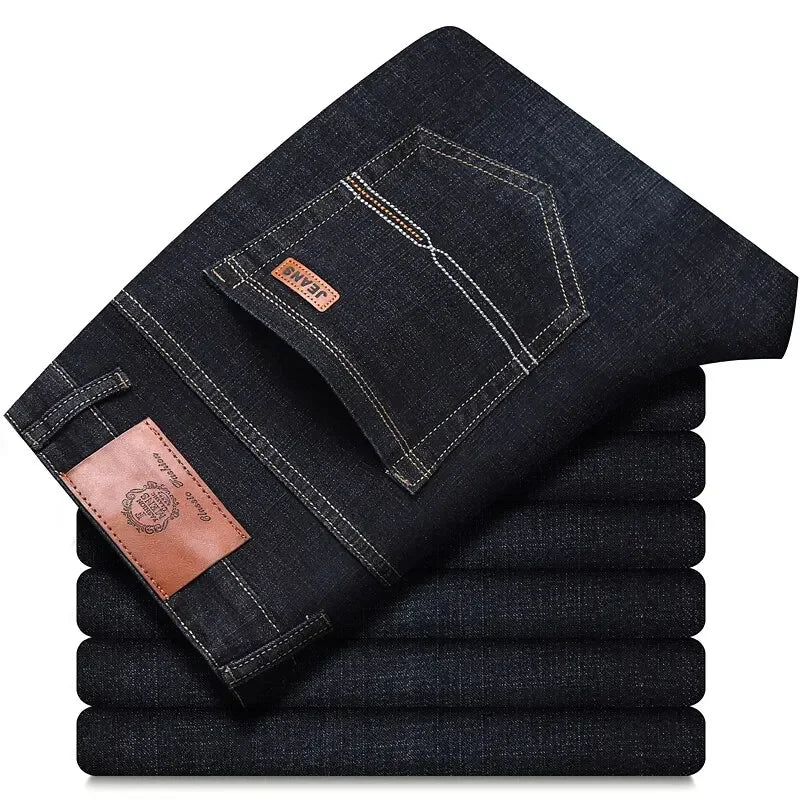 Men Fashion Straight Jeans Mens  New Stretch Slim Fit Pants Comfortable Soft Business Denim Trousers Male Brand Clothing