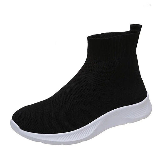 Ladies High Top Sneakers Slip On Casual Shoes Black Knitted Trainers Breathable image 1