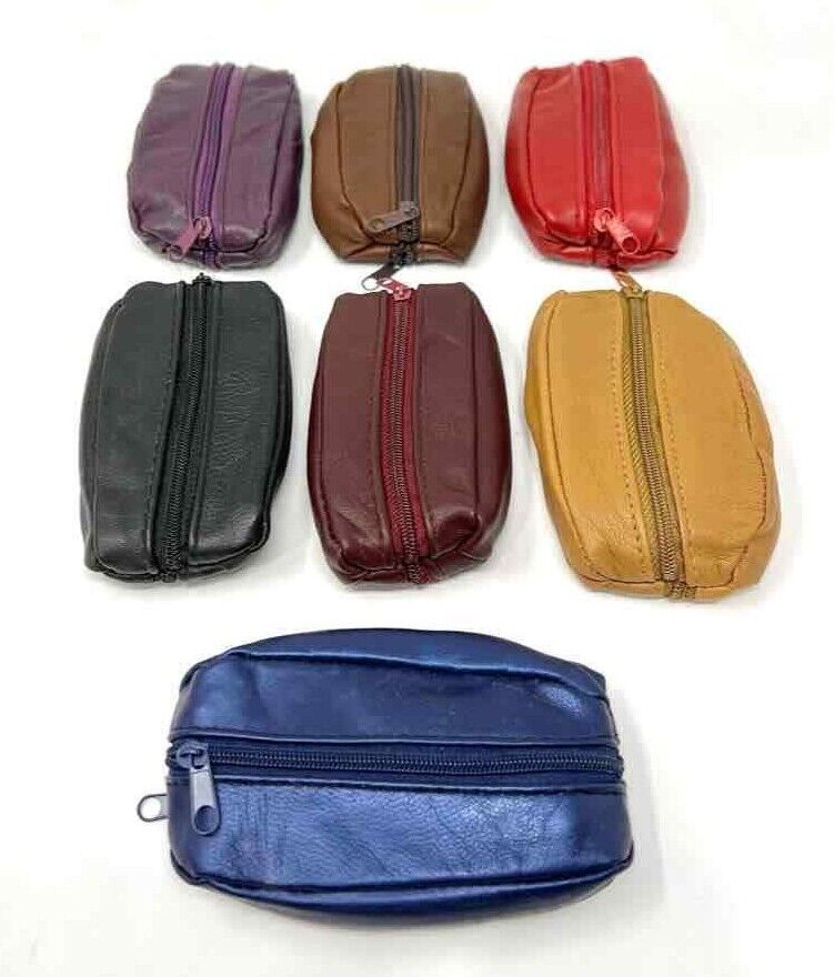 Unisex Women's Men's Real Soft Leather Coins Keys Money Pouch Purse Zip Wallet image 0