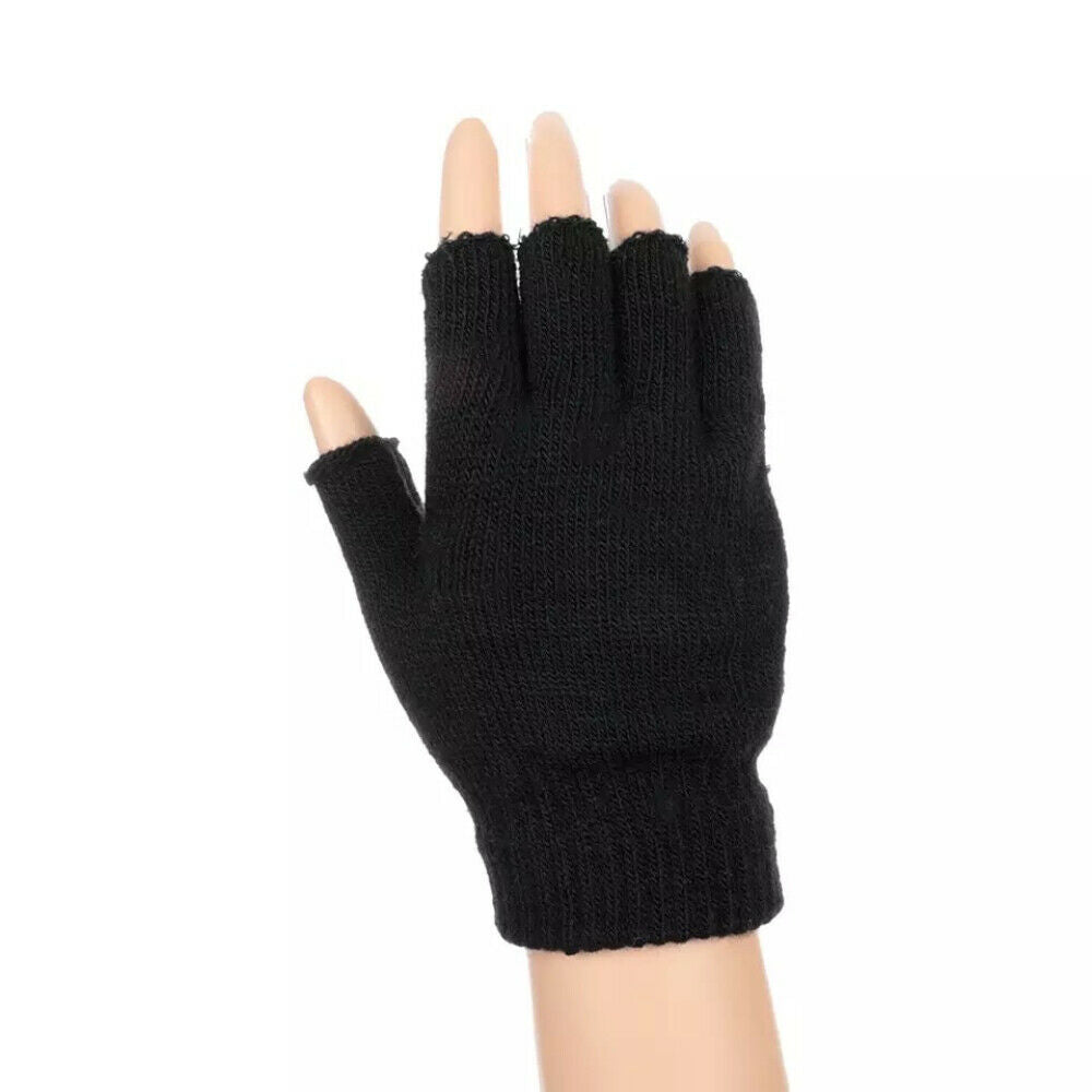 Unisex Half Finger Black Thermal Fleeced Warm Winter Magic Driving Typing Gloves image 3