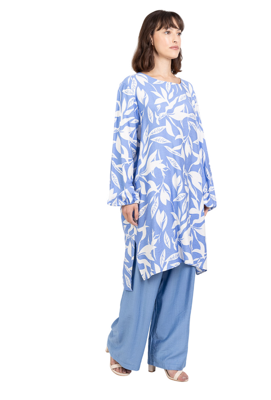 Womens Shirt Trouser Set Loungewear Work Travel Wear Printed Long Top Pants Set image 1