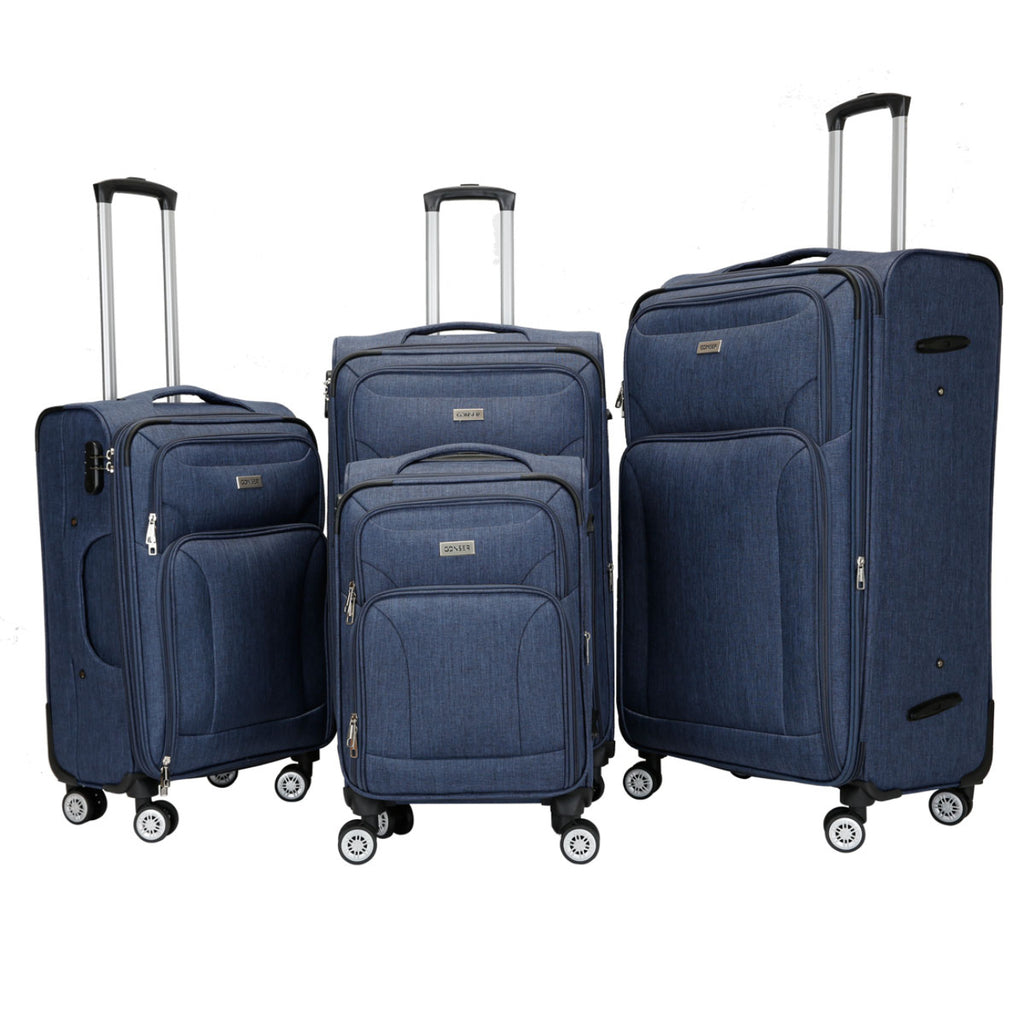 Set Of 4 Luggage Lightweight 4 Wheel Spinner Trolley Travel Bag Suitcase Blue image 0