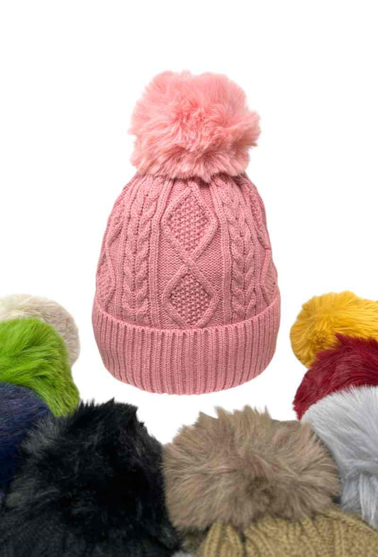 Women's Faux Fur Pompon Cap Faux fur Lining Extra Warm Beanie Soft Winter Cap image 1