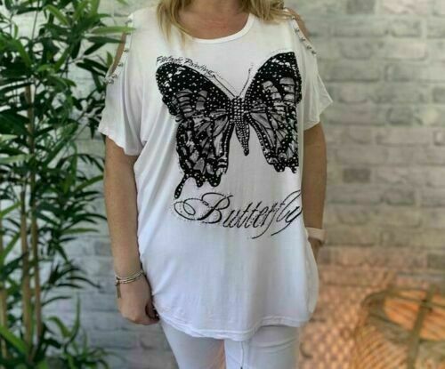 Ladies Cold Shoulder Butterfly Top T-Shirt Sleeveless Baggy Top Blouse Plus Size image 1