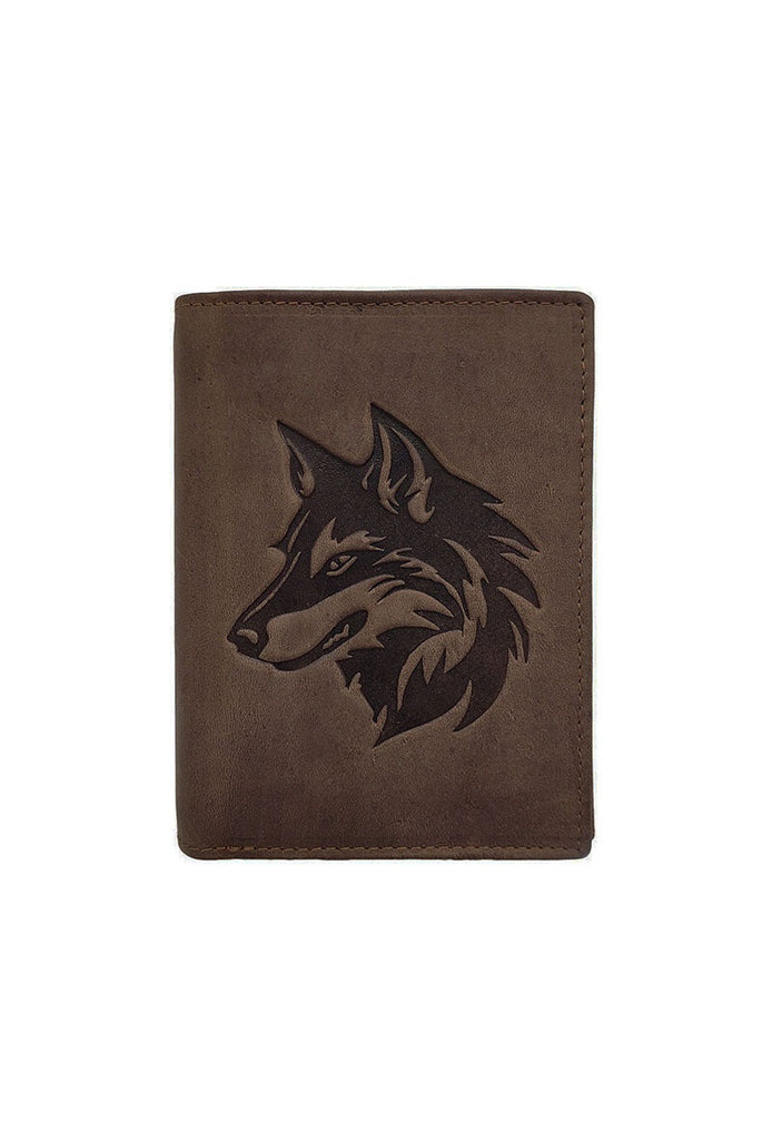 Men's Genuine Leather RFID Blocking Wallet Wolf Design Bifold ID Card Holder image 7