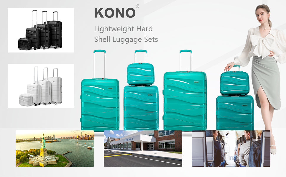 Luggage 4-Piece Lightweight Polypropylene Hard Shell Suitcase Set with TSA Locks & Spinner Wheels - 14"/20"/24"/28"