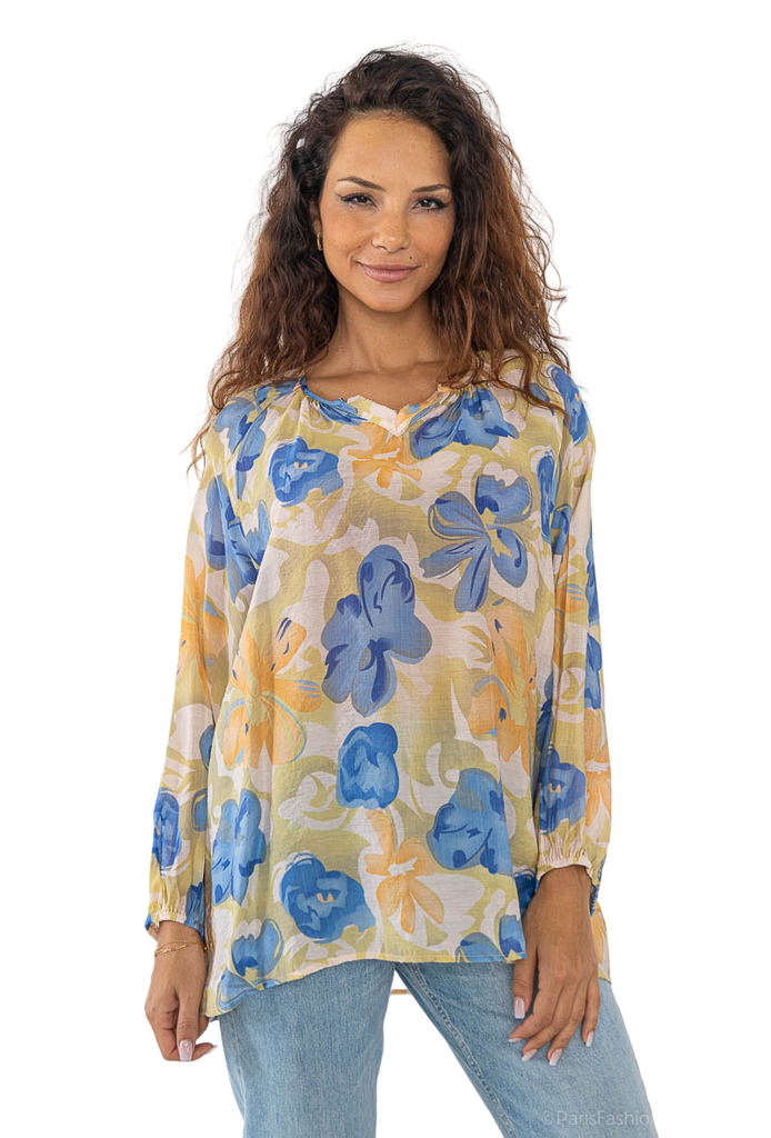 Ladies Summer Top Lightweight Linen Material Tunic Floral Top image 4