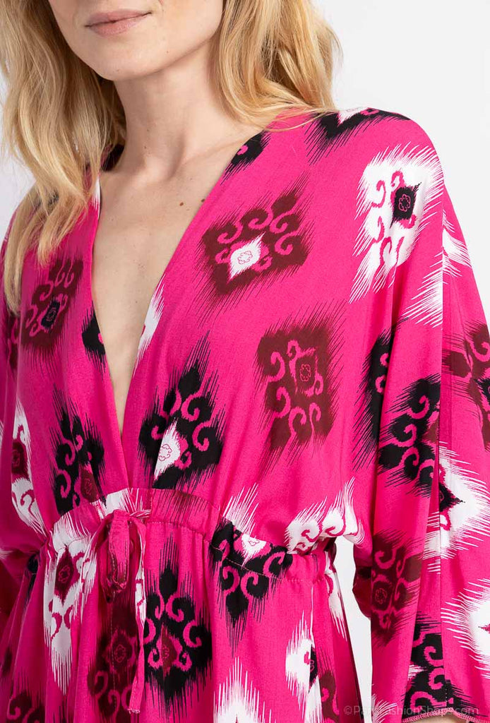 Ladies Kaftan Long Maxi Dress Summer Beach Holiday Printed Long Button Tie Dress image 2