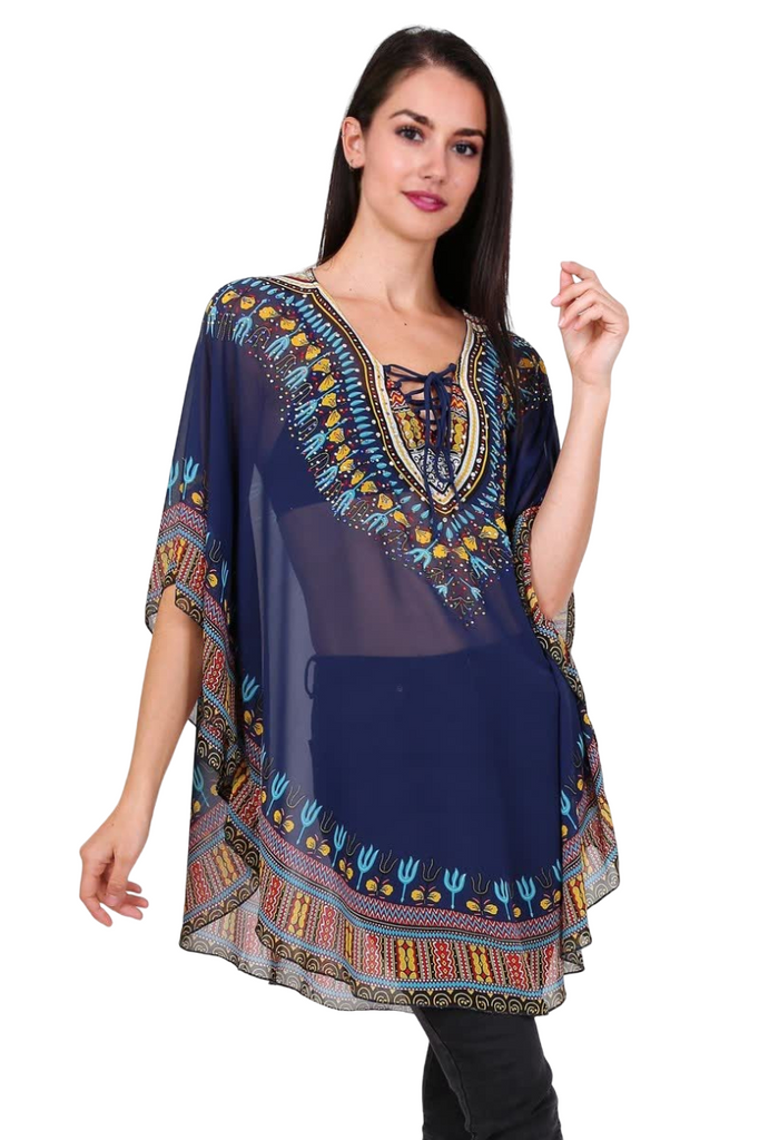 Ladies Printed Poncho Rhinestones Holiday Beachwear Dress Travel Oversized Top image 2