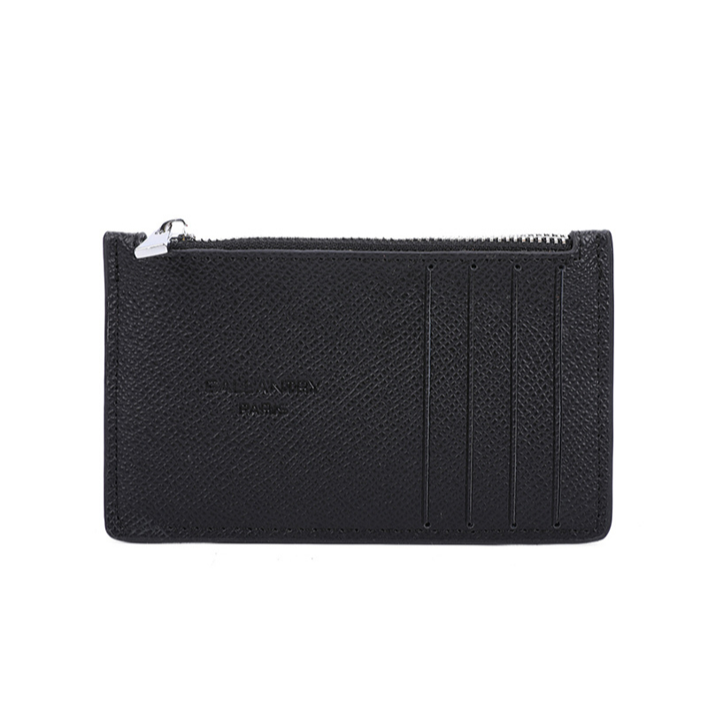 Unisex Black Card Holder Wallet Slim Zip Coin Purse Faux Leather Card Wallet image 2