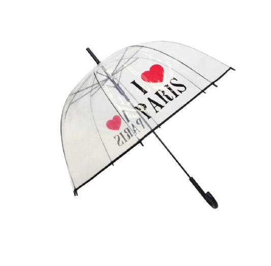 Long Transparent Umbrella With 'I LOVE PARIS' Pattern With Automatic Opening image 0