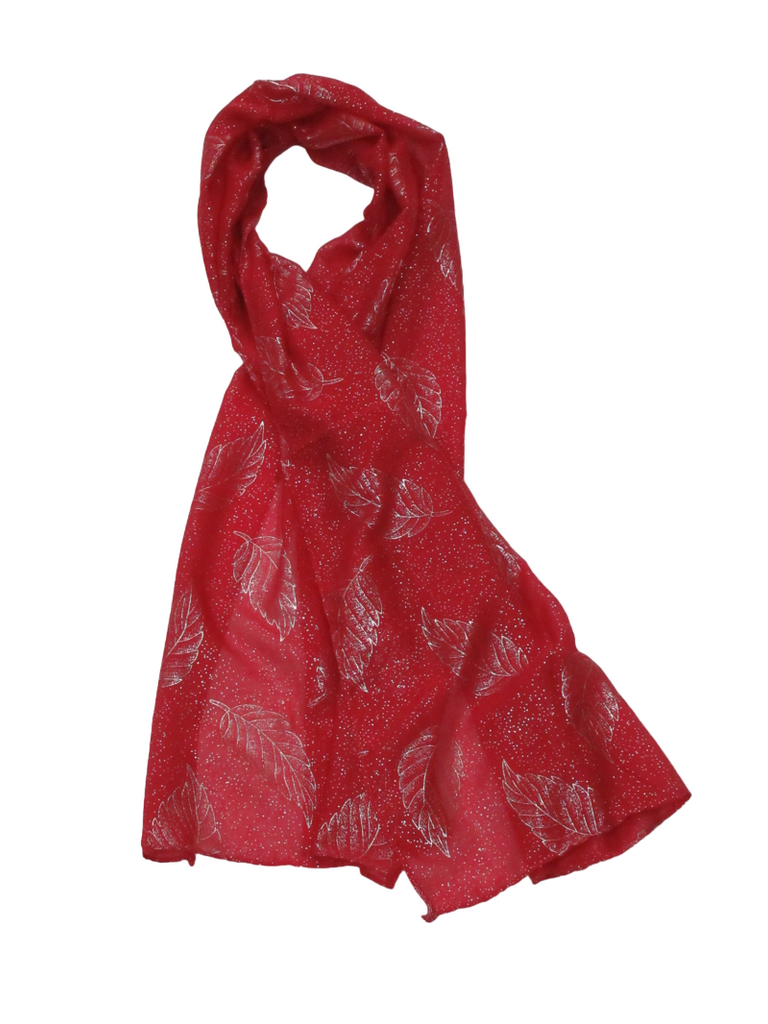 Women’s Scarf Shiny Silver Printed Scarf With Leaf Pattern Soft Neck Scarf Shawl image 9