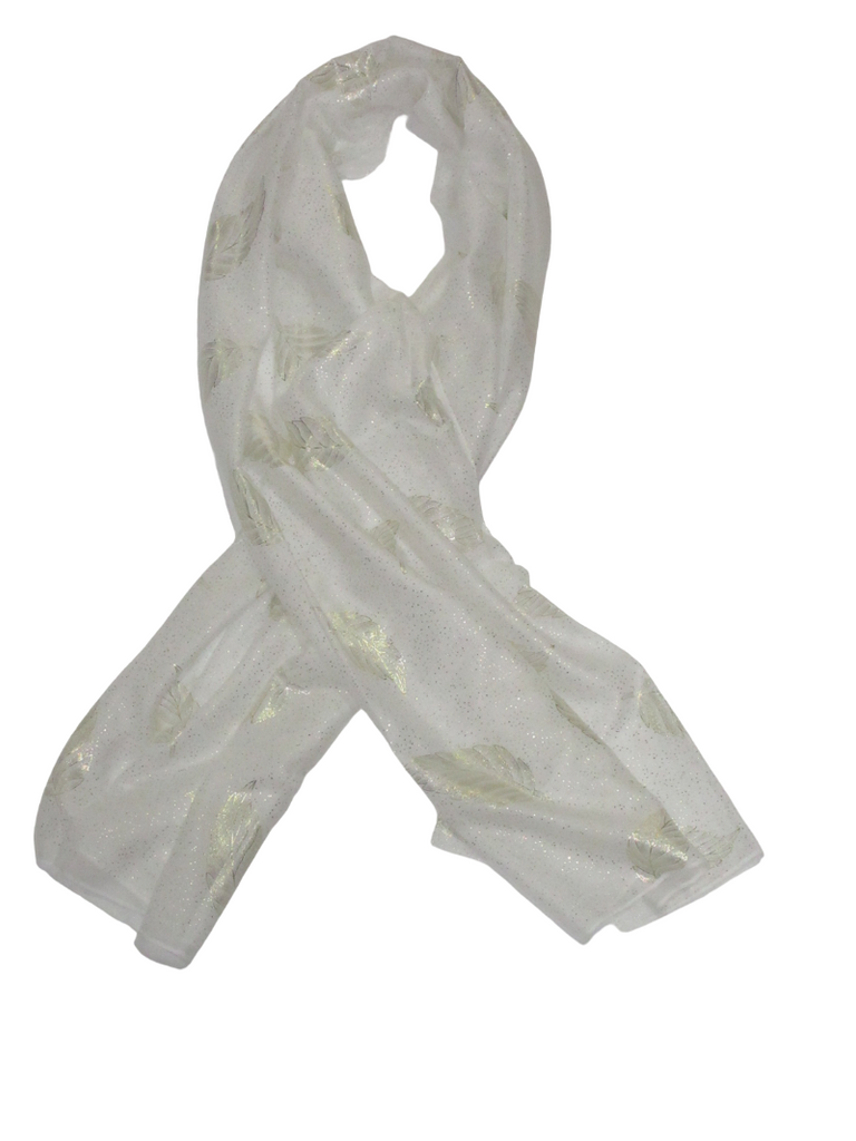 Women’s Scarf Shiny Silver Printed Scarf With Leaf Pattern Soft Neck Scarf Shawl image 3