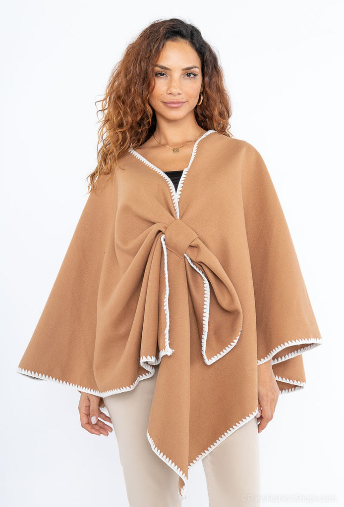 Women Winter Plan Colour Poncho With Tie Style Warm Comfortable Outdoor Poncho image 0