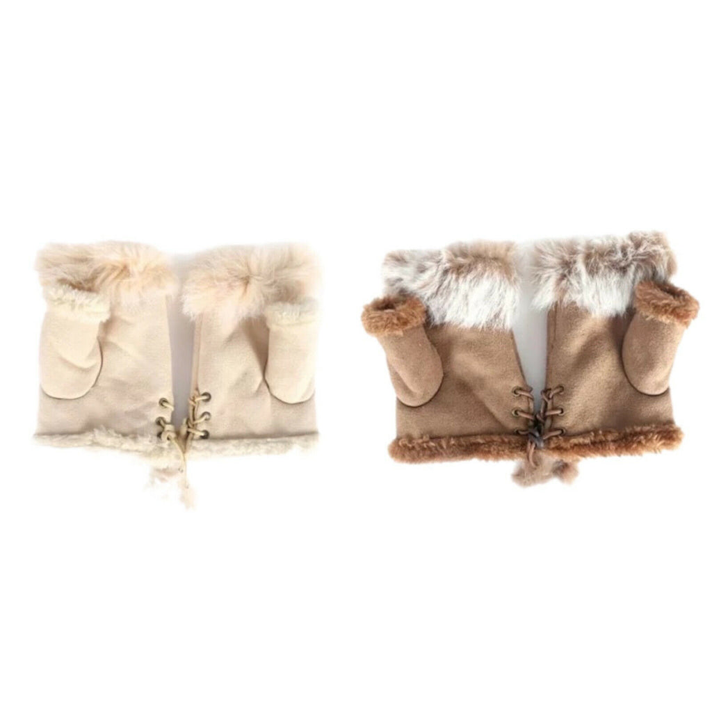 Ladies Gloves Winter Fur Suede Leather Fingerless Mittens Soft Thick Warm Gloves image 2