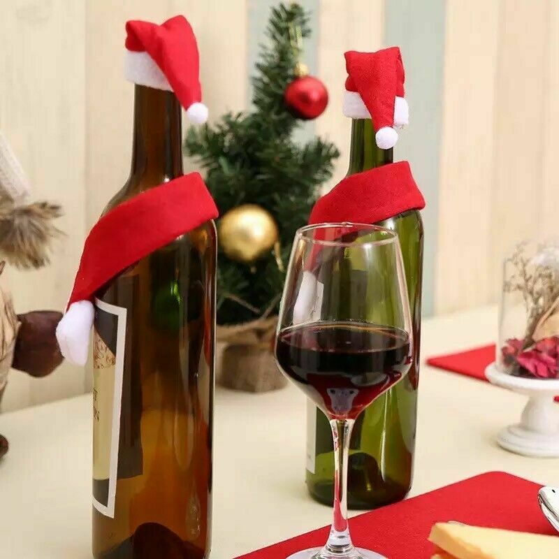 Christmas Wine Bottle Cover Set Santa Claus Bottle Hat Scarf Table Decorations image 3