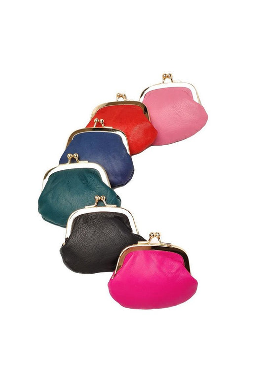 Women's Mini Leather Clasp Purse Little Coin Pouch Leather Key Holder Small Bag image 0