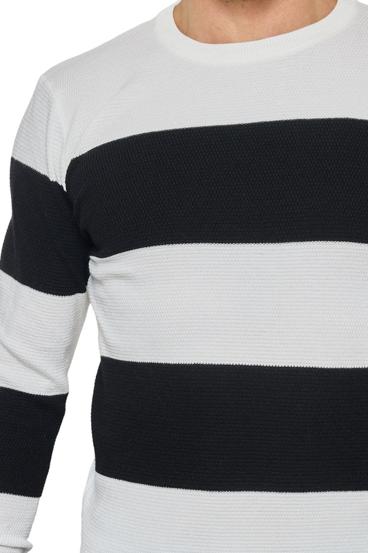 Mens Comfort Jumper Two Tone Striped Sweater V-Neck Pullover Winter Sweater image 1