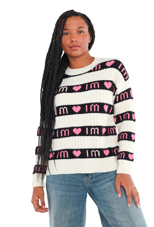 Women stylish Tufted Jersey IM Heart Pattern Round Neck Pullover image 0