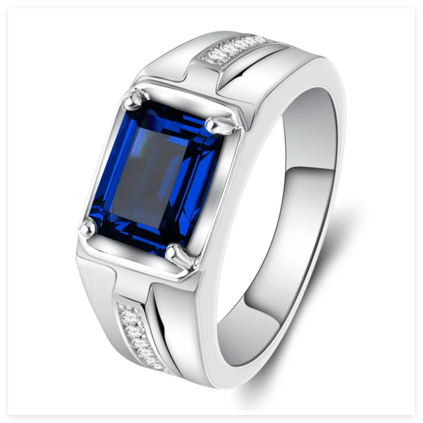 Stainless Steel Semi-Precious Stone Hand Jewelry Simple Red Green Square Zircon Rings For Men And Women In Multiple Colors