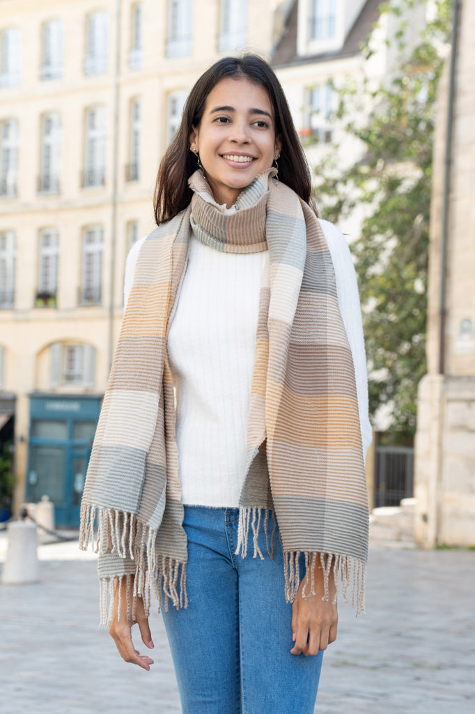 Women's Plaid Pleated Soft Scarf Fringes Pattern Warm Stylish Wrap Winter Scarf image 0