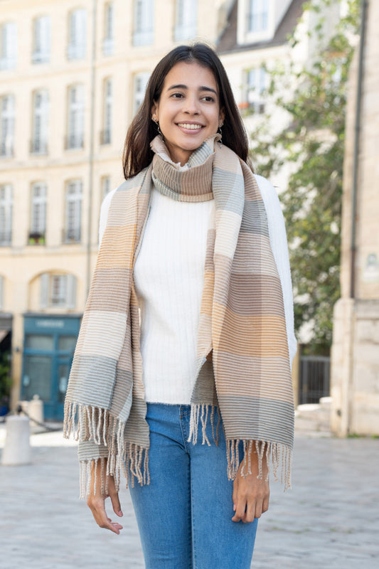 Women's Plaid Pleated Soft Scarf Fringes Pattern Warm Stylish Wrap Winter Scarf image 0