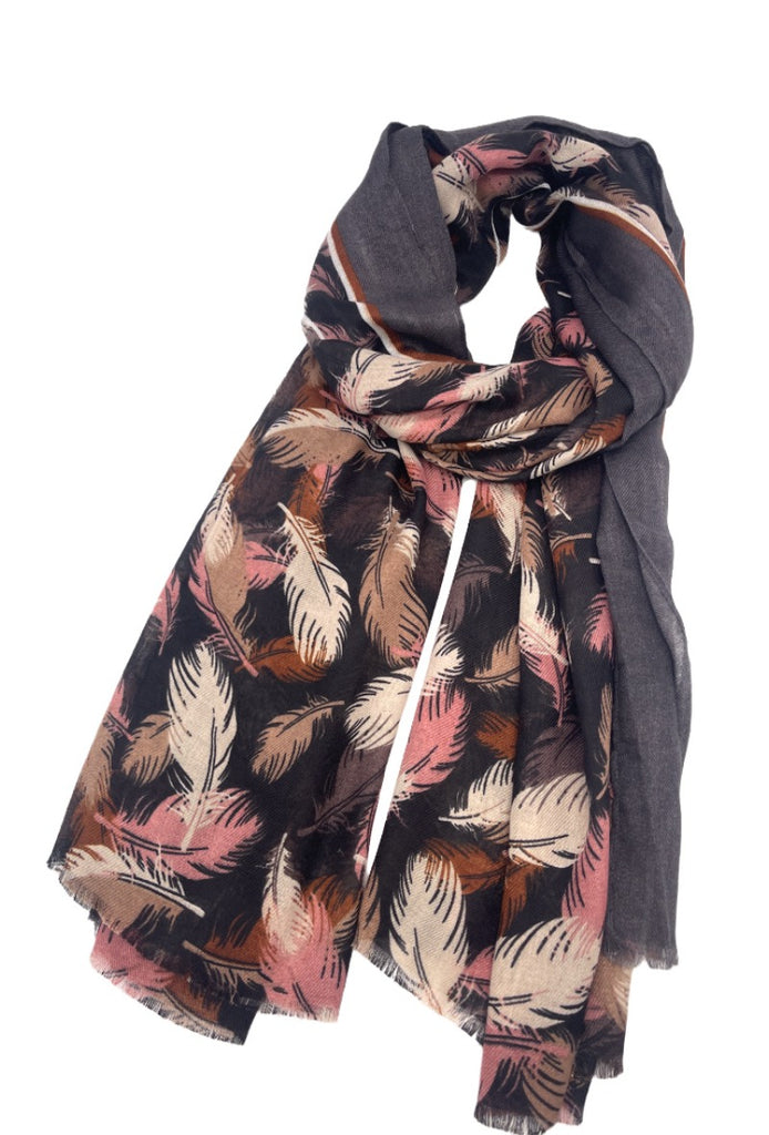 Women’s Feather Print Thin Scarves Neck Warmer Stole Scarf Light Scarf Printed image 3