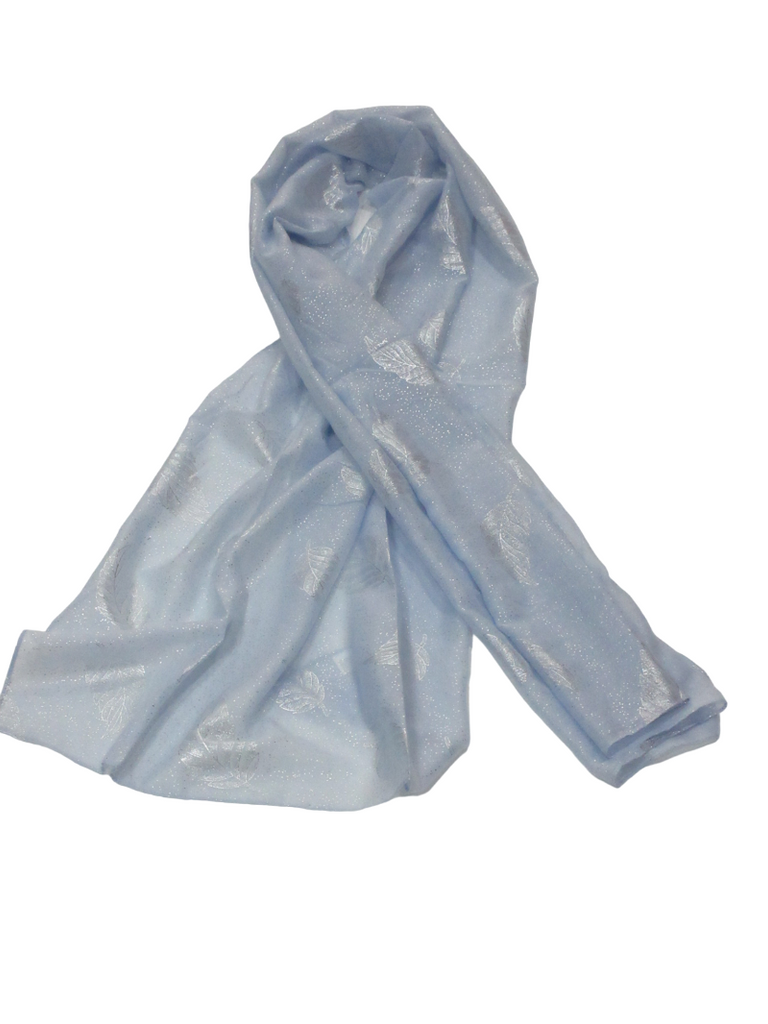 Women’s Scarf Shiny Silver Printed Scarf With Leaf Pattern Soft Neck Scarf Shawl image 11